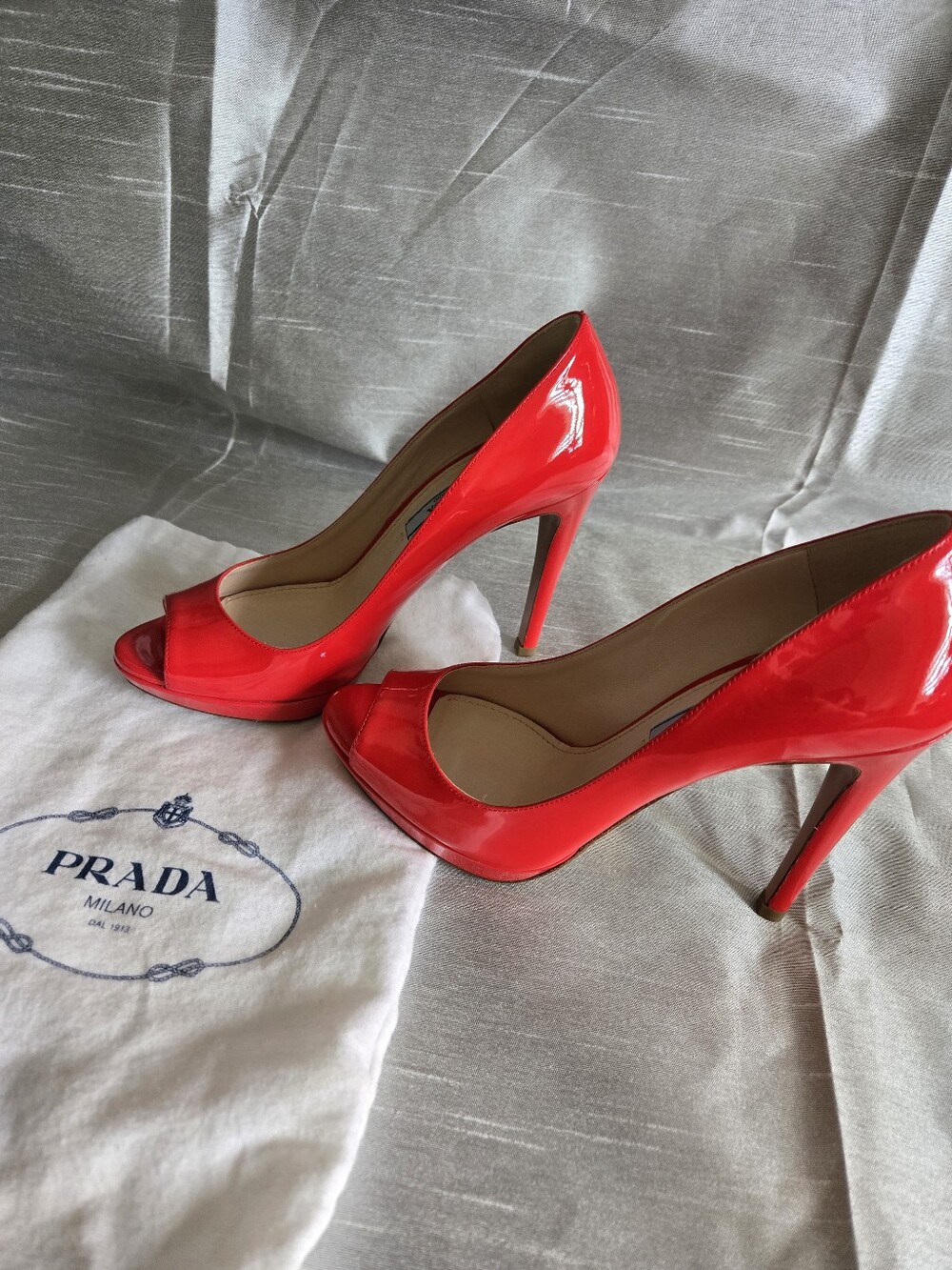 Prada Red Patent Leather Open-Toe Stiletto Pumps